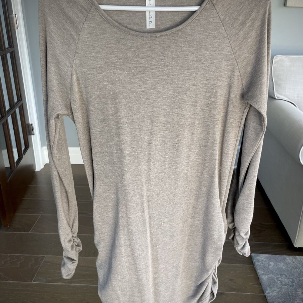 Vanilla Bay Women's Tunic Top Runched Long Sleeve XS Brown